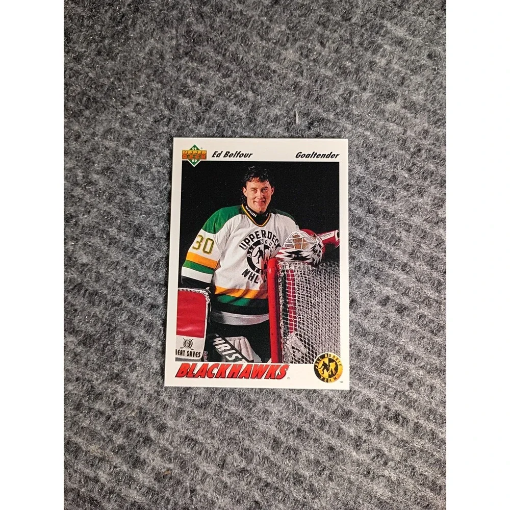 91-92 Upper Deck Blackhawks Ed Belfour All Rookie Team Hockey Card #39